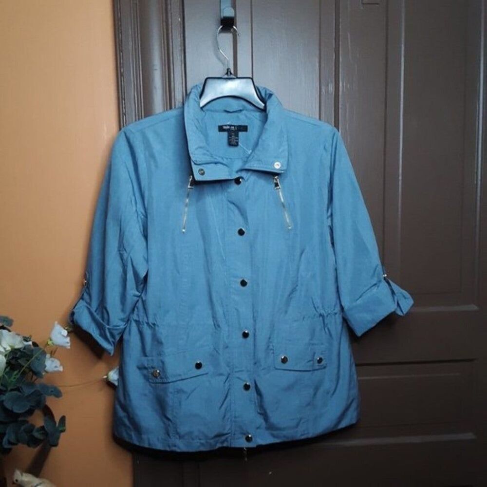 Style & Co. Sport Women Blue Windbreaker Hooded Jacket size PL